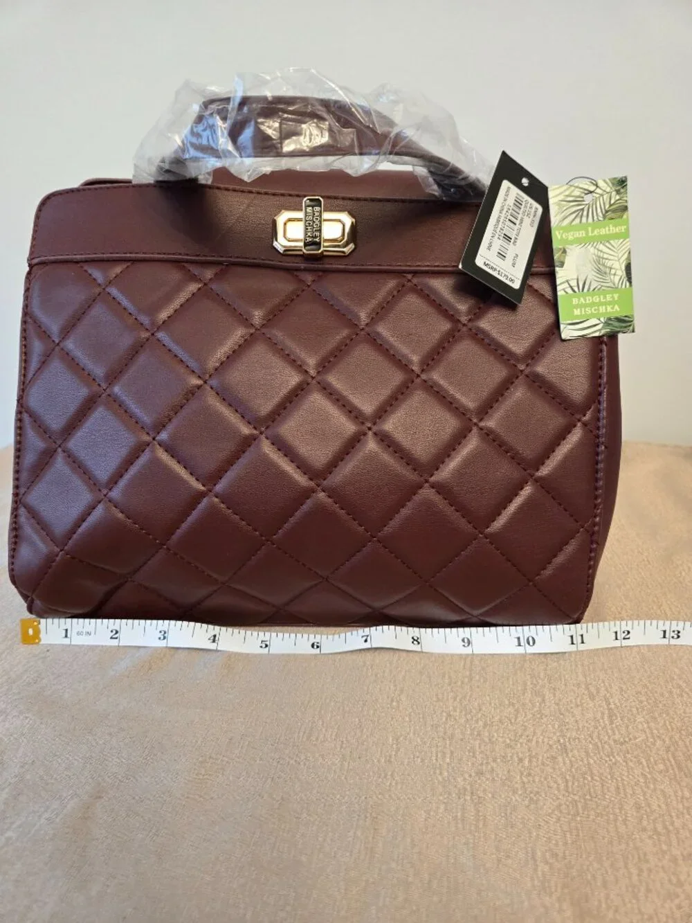 Badgley Mischka Quilted Mini Tote Bag Plum Vegan Leather NWT $179 MSRP